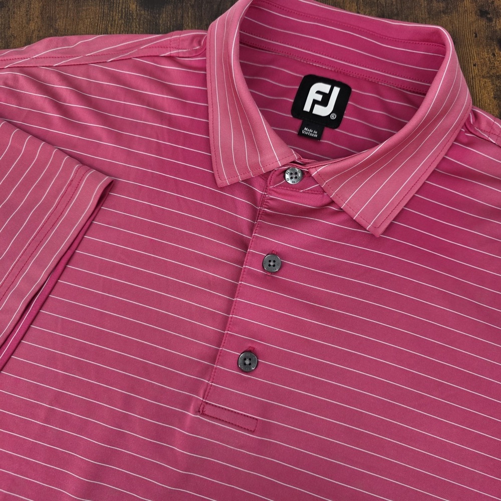 FootJoy FJ Men's Golf Polo Shirt‎ Pink Gray Striped Stretch Size XL Performance